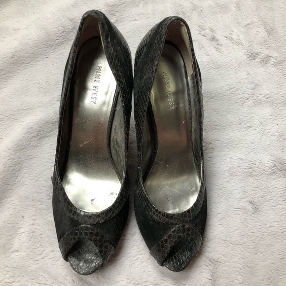 Nine West Snakeskin and Suede Open Toe Pump - Picture 4 of 11